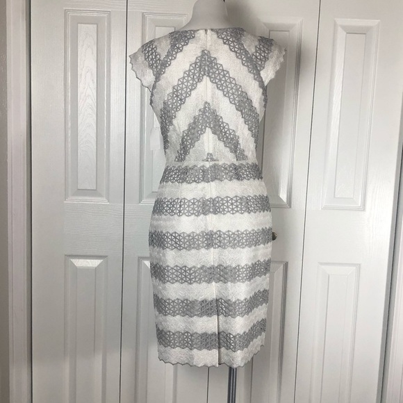 Antonio Melani White And Gray Lace Cap Sleeve V Neck Cocktail Dress size 6 - Picture 3 of 14